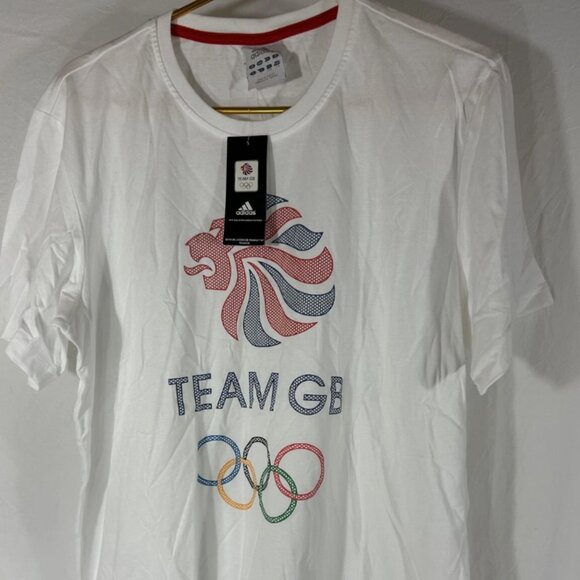 adidas Team GB Official Great Britain Logo Olympics White T-Shirt Mens Large NWT - Picture 1 of 5